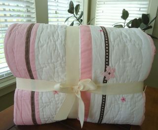 Pottery Barn Kids Girls Hannas ribbon quilted quilt Twin & Sham Set 