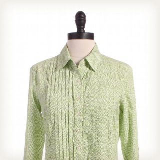 BANANA REPUBLIC OUTLET Green Pleated Bib Collared Top Sz S Print