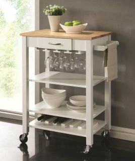 White and Natural Kitchen Cart with Butcher Block Top by Coaster 