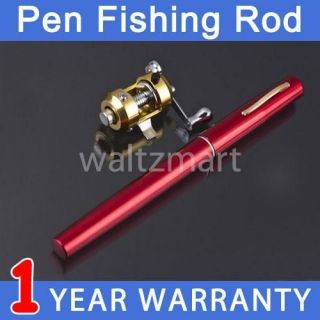 Red Mini Pocket Pen Shape Aluminum Alloy Fish Fishing Rod Pole 