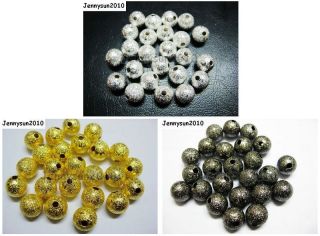 100pcs Stardust Round Spacer Beads Silver Gold Gunmetal Plated 8mm 