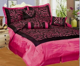   Flocking Black Pink Comforter Curtain Set Full Size Bed in a Bag