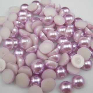 NEW 100pcs purple Half Pearl BeadS Flat Back 8mm Scrapbook for Craft 