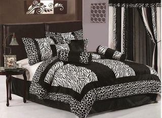   Black White Zebra Giraffe Micro Fur Comforter Set Bed in a Bag Queen