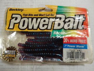 Berkley Powerbait, 7 Power Worm w/Neonz, Electric Grape, 13 Count 