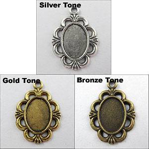   Tibetan Silver,Gold,Bronze Tone Oval Picture Frame Charms Pendants