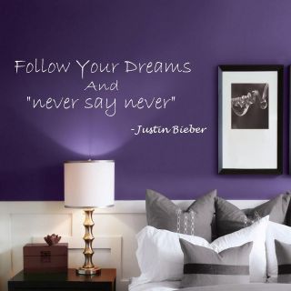   Bieber Never Say Never quote wall sticker bedroom mural decal transfer
