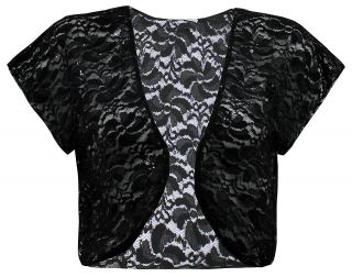 Ladies Plus Size Black Cropped Lace Sequin Shrug #736