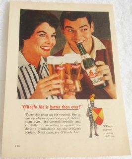 1957 OKEEFE ALE KNIGHT BEER COUPLE CANADA AD BOTTLE BREWING