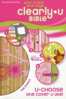 NIV 1984   ClearlyU Bible   Pink Sparkle   Vinyl Cover w/ 4 Insert 