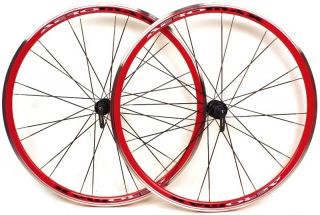   Road Bike Red 700c Aero Clincher Wheels fits Shimano Bicycle 24 Spk
