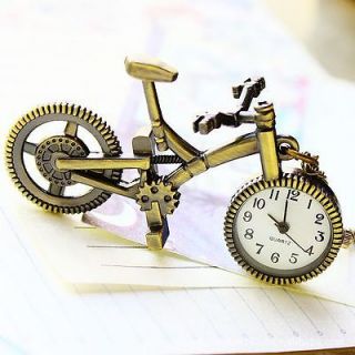 Antique Bronze Quartz Cartoon Bicycle Vintage Pocket Chain Watch F010