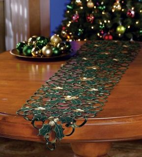 Cut out Christmas Holly Table Fabric Runner Interior Decor