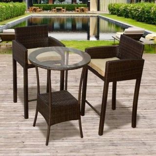 Luxury Furniture 3 Piece Outdoor Wicker Patio Bar Set Barstool Chair w 
