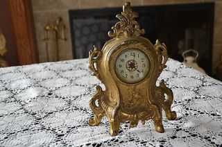   1900s Ornate Westclox Mantle Alarm Clock, Cast Iron Bronze Finish