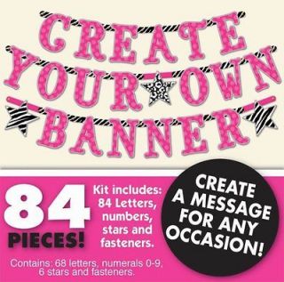 Create Your Own Banner Kit Any Message Birthday Party 84 pieces Zebra 