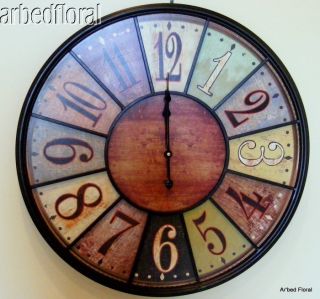 24 Wooden Large Tuscan Wall Clock Rich Coloring Number Iron Bistro