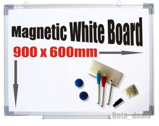   DRY WIPE WHITE BOARD NOTICE 900 X 600MM 3 PENS ERASER LARGE QUALITY
