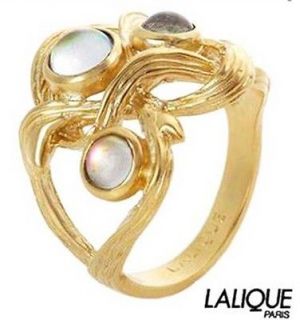   355 LALIQUE France RONCES 3 Magic Crystal Gold P Ring 7 New in Box