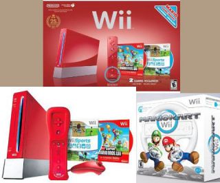 New Nintendo Wii Limited Red Console+Super Bros+Mario Kart&Wheel 2 