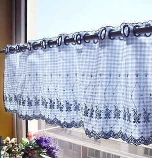   Blue Gingham with Embroidery Flower Kitchen /Bathroom Curtain 30*150