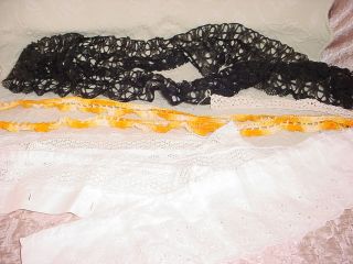 Antique Vintage LOT of Lace Scrap Crocheted Black Eyelet Mixed 1085