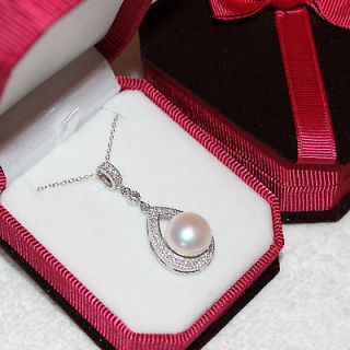 Genuine STERLING SILVER Huge White Pearl Pendant Necklace /Jewelry Box