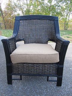 Pier 1 Black & Tan Wicker Woven Chair with Cushion Indoor Outdoor Seat 