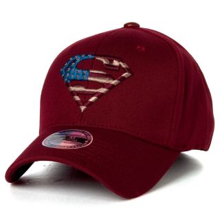 Superman American flag Baseball Cap Flexfit Spandex Hat Burgundy 