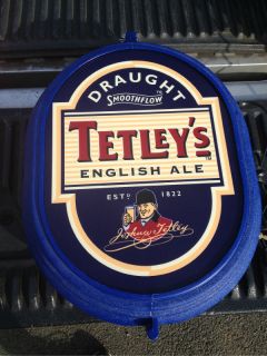 TETLEYS ENGLISH ALE LIGHTED BEER PUB SIGN BLUE WITH BLACK LOGO