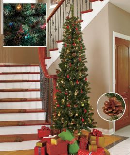 New 7 Ft Slim Pre Lit Christmas Tree w/ 200 Multi Colored Lights & 18 