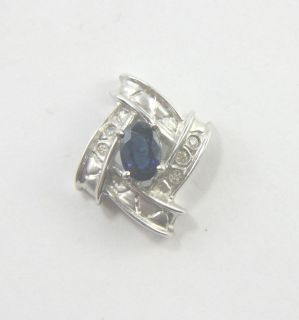 14k Blue Sapphire and 5 Diamond White Gold Pendant Marked 585 Aged 