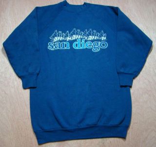   1980s San Diego Sweatshirt L USA Navy Long Surf Skate Hypercolor Era