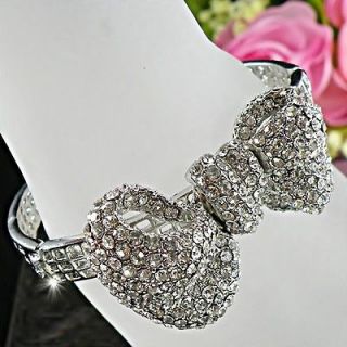   Bow w/ Clear Swarovski Crystals Small Size Bangle Bracelet BA311