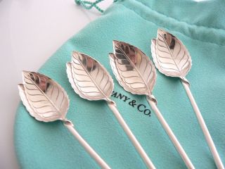 Tiffany & Co Sterling Silver Set of 4 Leaf Mint Julep Iced Tea Spoons 