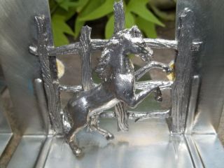 Pair Of Pewter Wild Horse Bookends Signed Metzke