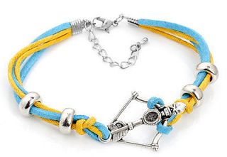   HOT handmade Anchor antique silver blue yellow wax braid cord bracelet