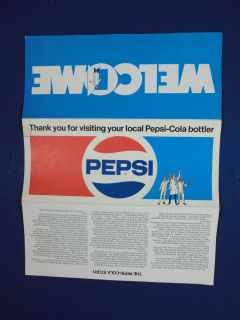 Pepsi Cola Leaflet From Local Bottling Plant Tour 1971   1990s