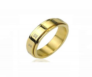   Steel Gold IP Roman Numerals Center Spinner Ring Clearance R201