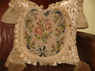 SPECTACULAR ANTIQUE 1 OF KIND FLORAL NEEDLEPOINT PILLOW