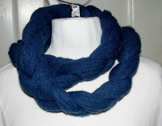 PLATANIA MARINE BLUE BRAIDED COWL SCARF WRAP MADE IN ITALY