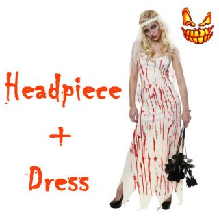 Adult Bloody Dead Bride Zombie Dress Halloween Fancy Dress Costume