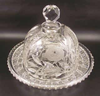   Brilliant Cut Glass Irving Rose Combination Butter Dish