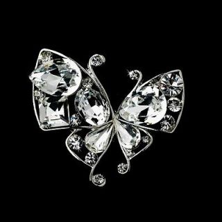 Silver Clear Crystal Butterfly Brooch or Hair Comb Cake Brooch