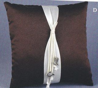   Cowboy Hat & Boots Charm Wedding Brown Satin Ivory band Ring Pillow