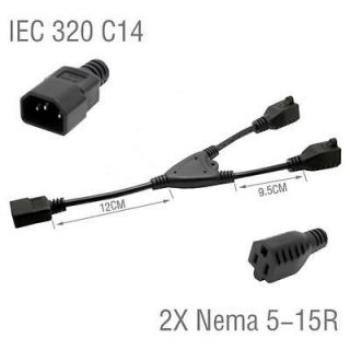 Power Adapter cable, Y Splitter, C14 to 5 15R x 2 cable, C14 IEC Y 