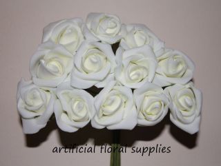   12 IVORY foam roses artificial flowers 4 weddings / cakes / bouquet