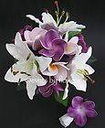 FRANGIPANI LILY PINK WHITE PURPLE REAL TOUCH WEDDING BOUQUET BRIDAL 