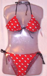 NEW HELLO KITTY RED KITTY FACES STRING BIKINI BATHING SUIT SWIMSUIT 