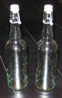 Lot of 2 Collectible 12 1/2 Tall Clear Glass Wine Bottles REUSABLE